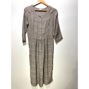 Poetry 100% linen tunic dress button up peasant neutral broque summer women 6